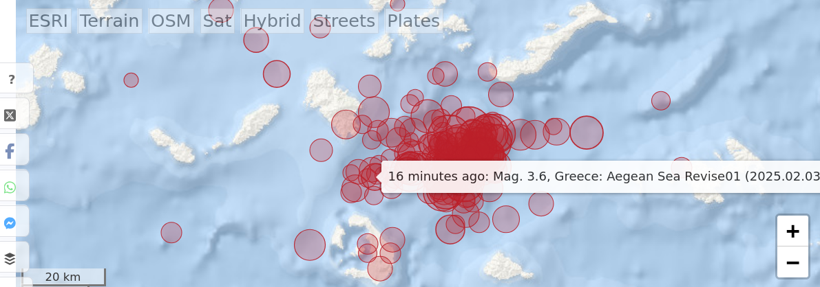 A map screenshot with the quake locations, taken some days ago, from allquakes.com